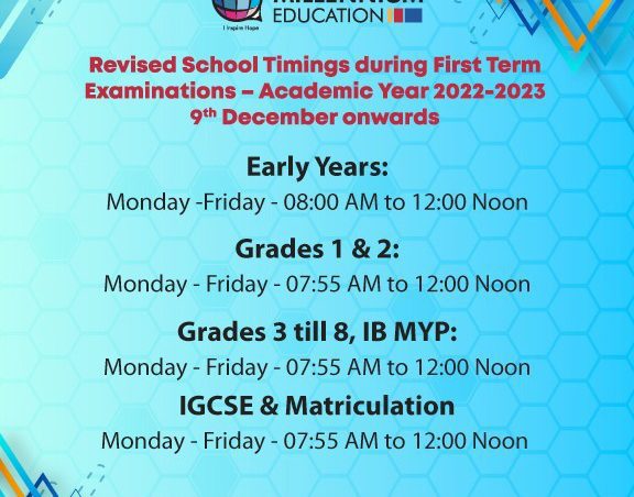 Revised School Timings during First Term Examinations – Academic Year 2022-2023